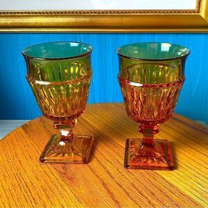 Indiana Glass Mount Vernon Wine glasses Two Amber Wine Glass  pre owned